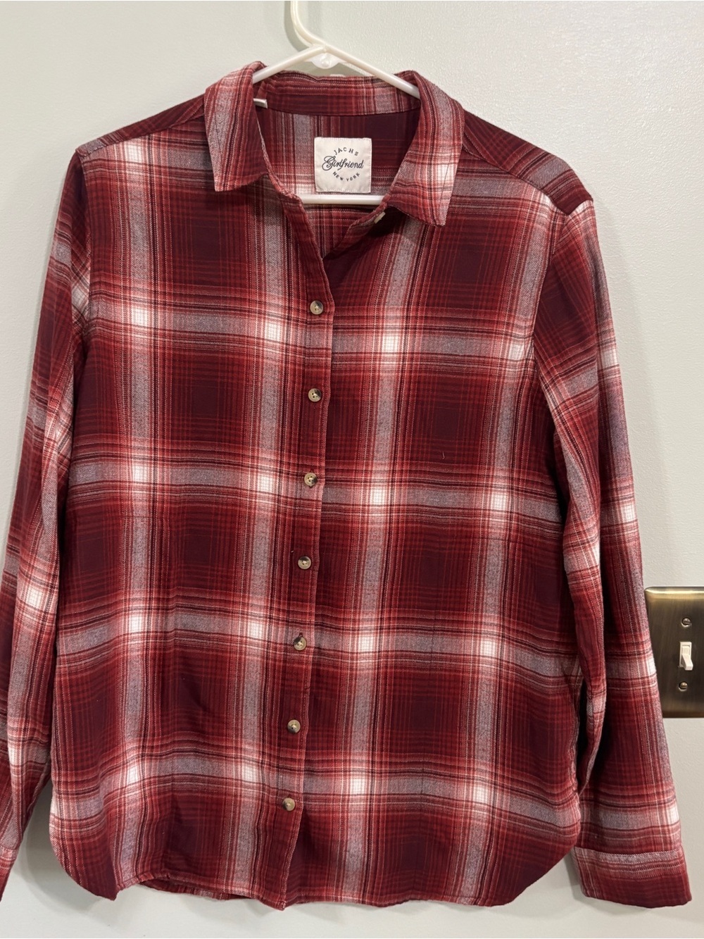 Jachs Girlfriend red plaid button down shirt with pockets medium